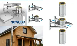 Nowość! Montaż komina stalowego na wspornikach. Schemat instalacji i gotowy komin na drewnianym domu.