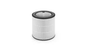 Cylindryczny filtr nanoprotect hepa z białym, plisowanym wkładem i czarną ramką.