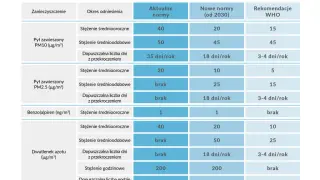 Normy jakości powietrza: pył PM10 (co to?), PM2.5, benzo(a)piren, dwutlenek azotu. Porównanie aktualnych, nowych norm (od 2030) i rekomendacji WHO.