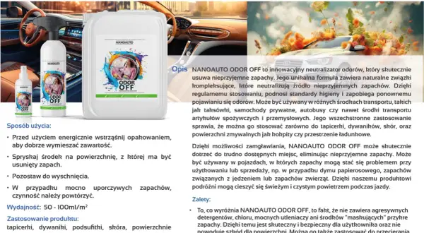 NANOAUTO ODOR OFF - skuteczna neutralizacja formaldehydu i innych zapachów w samochodzie i domu. Bezpieczny, naturalny skład.