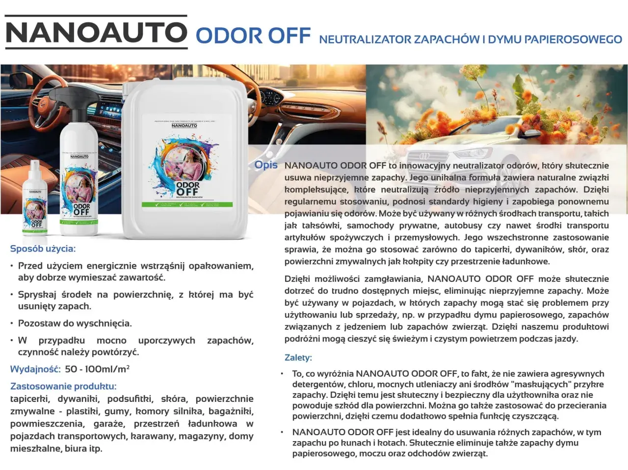 NANOAUTO ODOR OFF - skuteczna neutralizacja formaldehydu i innych zapachów w samochodzie i domu. Bezpieczny, naturalny skład.
