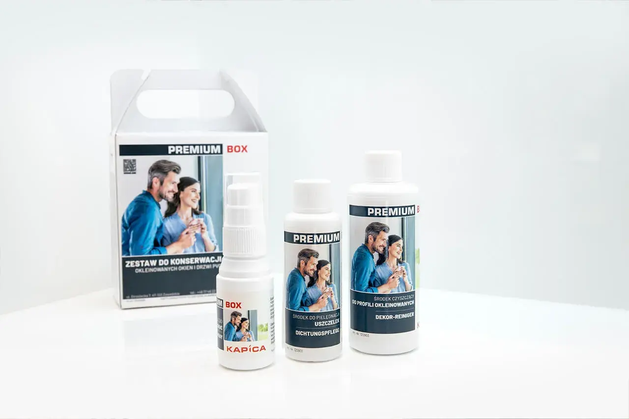 Zestaw do konserwacji okien i drzwi: spray do uszczelek i środek do profili. Idealny, by dowiedzieć się, czym smarować uszczelki w oknach.