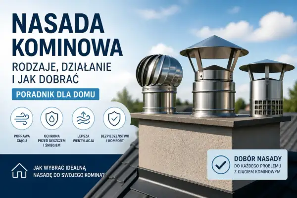 Trzy metalowe nasady kominowe na dachu. Poradnik o rodzajach i doborze nasad kominowych.