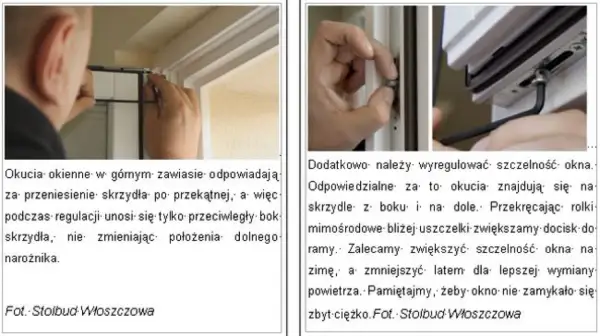 Regulacja okna góra dół: dokręcanie śrub w zawiasach i rolkach okucia poprawia szczelność.